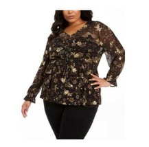 Style &amp; Co Womens Plus 0X Black Floral Ruffled Blouse Top with Camisole NWT AB38 - £23.49 GBP