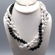 Black and White Torsade Necklace, 4 Strand Plastic Beads, Unique Coordinating - £25.52 GBP