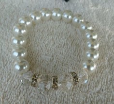  Bracelet White Pearl With Glass Crystals And Rhinestones on Stretch Cord New  - £22.27 GBP