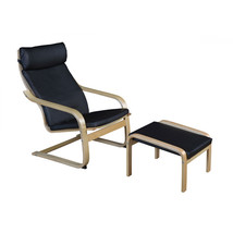 Niche Mia Bentwood Reclining Chair &amp; Ottoman, Natural &amp; Black Leather - $383.00 CAD