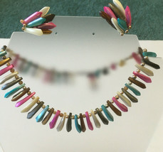 Vintage fringe bead necklace with clip on earrings bright colors  jewelr... - $19.75