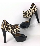 BCBG Harmony Womens 8.5 Platform Peep Toe Heels Faux Leopard Calf Hair S... - £35.54 GBP