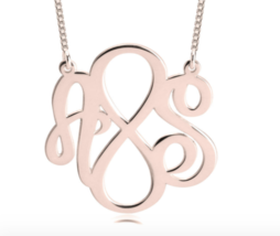 Initials Infinity Necklace Set For Couples: Sterling Silver, 24K Gold, Rose Gold - £94.38 GBP