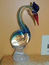 Art Glass Crane / Bird Red &amp; Blue 11&quot; sommerso unmarked Italian Murano - £46.75 GBP