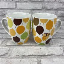 Rachel Ray Little Hoot Cups Mugs Owl Brown Orange Green Leaves Set of 2 - $11.76