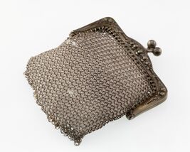 Antique Silver Mesh Change Purse With Rose Pattern - $448.71