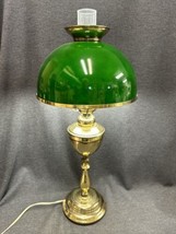 Vtg. 27” Green Glass Hurricane Victorian Oil Style Parlor Table Lamp Electric - £95.27 GBP