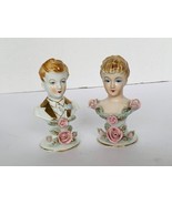 Salt Pepper Shakers Ucagco Victorian Couple porcelain flower antique fig... - £31.60 GBP