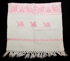 Vintage Pink Embroidered Mexican Bird Wall Hanging Table Mat 21 x 21.5&quot; - £5.85 GBP