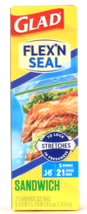 1 Box Glad Flex N Seal Stretchable 21 Count Zipper Sandwich Seal Bags - £10.29 GBP