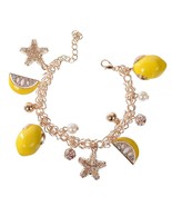 CUTE LEMON CHARM BRACELET Summer Fruit Bright Yellow Enamel NEW Star Rhi... - $10.89 CAD
