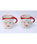 Pair of Vintage Santa Claus Face Mugs Mid Century Christmas - $70.39