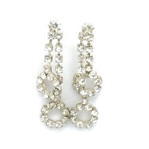 RHINESTONE diamanté vintage drop earrings - clear stone circle dangle pi... - £12.60 GBP