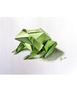 Pencil Drawing of a Origami Frog - Digital Print - $15.00
