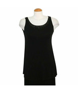 EILEEN FISHER Black Stretch Silk Jersey Sequin Neck Long Tank Top PP - £71.26 GBP