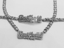 silver plated Double Name Plate xoxo chain Necklace &amp; bracelet Personali... - £77.84 GBP