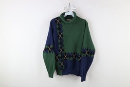 Vtg 90s Streetwear Womens L Faded Argyle Diamond Marled Knit Turtleneck ... - £46.95 GBP