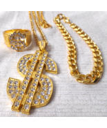 Mens Fashion Jewelry Bracelet Ring Necklace Dollar Sign Bling Hip Hop De... - £15.56 GBP