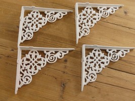 4 Cast Iron Shelf Brackets New Antique Style White 7.5&quot; x 6&quot; Corbels Boo... - $32.84 CAD