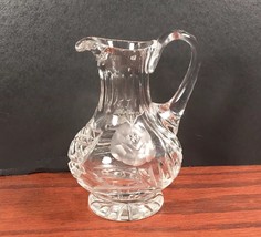 Vtg Cut Glass And Etched Flower CRUET / SMALL PITCHER American Brilliant - $12.00
