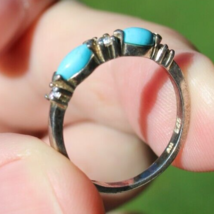 vintage STERLING SILVER &amp; TURQUOISE &amp; DIAMONDS? band ring 925 size 8 &quot;NV&quot; - £27.45 GBP
