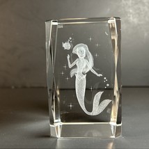 Ariel the Little Mermaid 3d Etched Disney Crystal Glass 3&quot;x2&quot; Paper Weight - $24.99