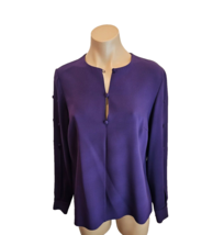 OSCAR DE RENTA Plum Silk Button Embellished Blouse - Size 6 - £467.43 GBP