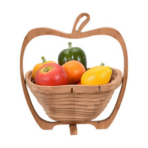 Unique Apple Shaped Bamboo Wood Folding Fruit Bowl or Kitchen Picnic Basket - $19.59