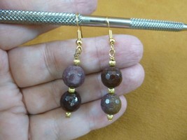 (EE-385-18) 10mm mauve Mookaite jasper gemstone 2 bead dangle gold tone earrings - £14.15 GBP