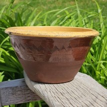 Wisconsin Pottery Redware Bowl Earthenware Yellow Glaze Vintage Primitive Etched - £50.72 GBP
