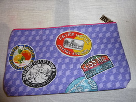 ESTEE LAUDER travel bag / cosmetics bag / zippered pouch Purple "hotel labels" - £6.41 GBP