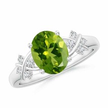 ANGARA 9x7mm Natural Peridot Criss Cross Ring with Diamonds in Sterling Silver - £328.92 GBP+