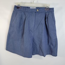 Womans Izod Blue Checked Zip front Cotton Shorts Size 10 Side Waist band elastic - £12.10 GBP