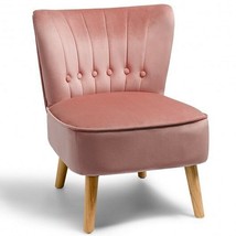 Armless Accent Chair Tufted Velvet Leisure Chair-Pink - Color: Pink - £106.73 GBP