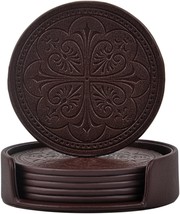 Drink Coasters: Set Of 6 Pu Leather Bar Beer Beverage Coasters With Holder - $12.34