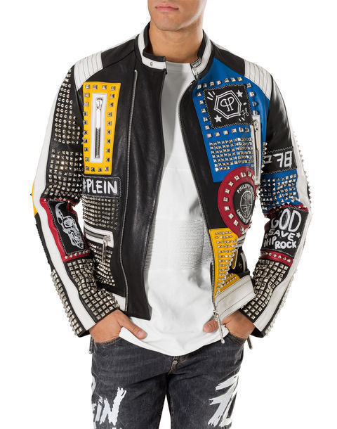 Mens Fashion Jackets Silver Studded Real Cow Hide Soft Leather Slim Fit Jackets