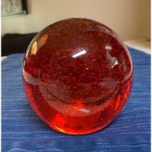 Red Art Glass Controlled Bubbles Paperweight Orb Heavy Scrying Ball 4&quot; 978A - £21.52 GBP