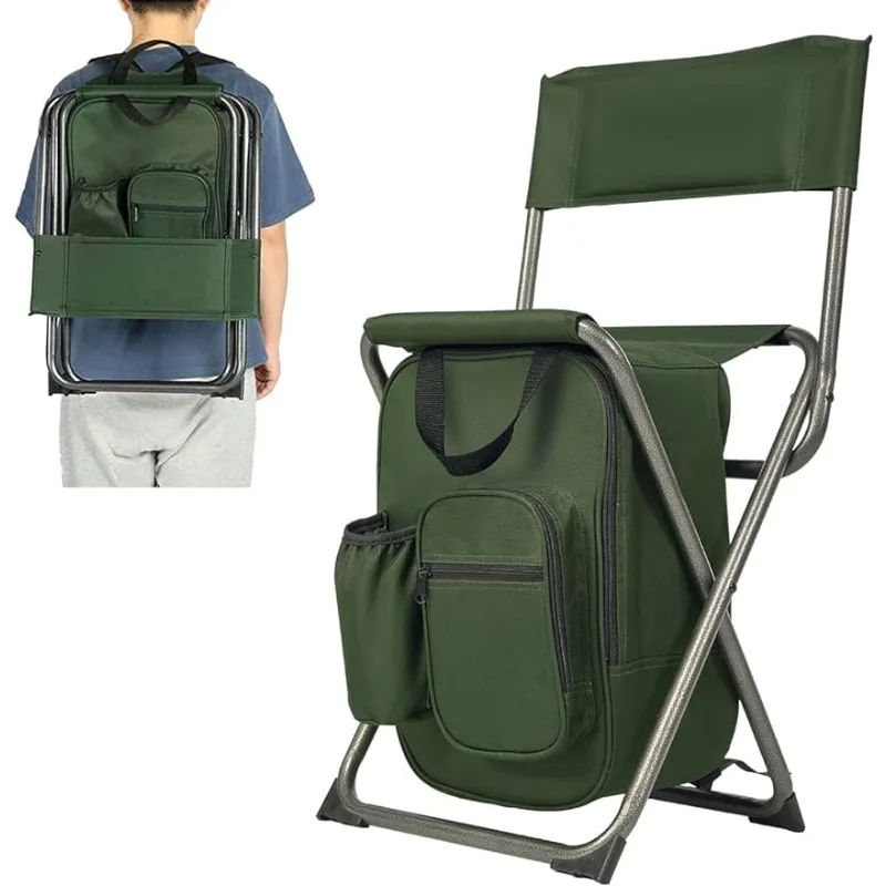Backpack Cooler Chair Fishing Chairs with Backrest Folding Camping Stool Compact - £50.89 GBP+