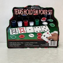 Texas Hold Em Poker Set 200 Chip Tin Set With Card Deck And Felt Cardina... - $16.51