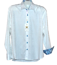 BERTIGO Men’s  Moret White Plaid Blue Trim  Cotton Dress Shirt Size XL /5 - £88.70 GBP