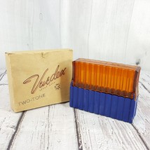 Vintage Vuedex 3&quot; Plastic Hinged Cigarette Holder Two-Tone Blue &amp; Amber w/ Box - £19.68 GBP