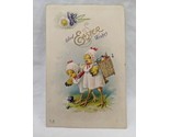 Vintage Embossed Glad Easter Wishes Chicks With Colored Eggs In Basket P... - $9.89