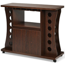 Rolling Buffet Sideboard Wooden Bar Storage Cabinet-Walnut - £157.82 GBP