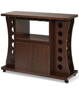 Rolling Buffet Sideboard Wooden Bar Storage Cabinet-Walnut - £150.07 GBP