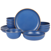 Gibson Home Rockabye 12 Piece Double Bowl Malemine Dinnerware Set in Blue - $67.95