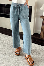 Myosotis Mineral Wash Drawstring Elastic Waistband Loose Straight Denim ... - $27.72