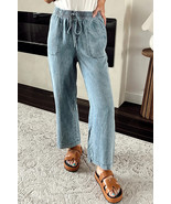 Myosotis Mineral Wash Drawstring Elastic Waistband Loose Straight Denim ... - $516.34 MXN