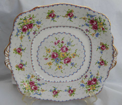 Royal Albert Petit Point Cake Plate Handles Square Roses England Bone CHINA- ... - £30.93 GBP