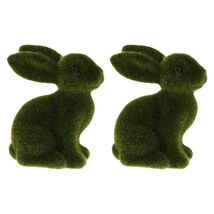 WINOMO Easter Bunny Figurine Sculpture Green 2Pcs Flocked Rabbit Decor - $285.80 MXN
