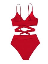 Trendy TRON Women&#39;s Swimwear XS-XL Red High-Waisted Bikini Set with Remo... - $27.44